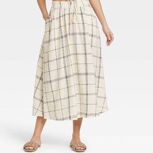 Women's Smocked Waist Mid-Rise Linen A-Line Skirt - A New Day NWT